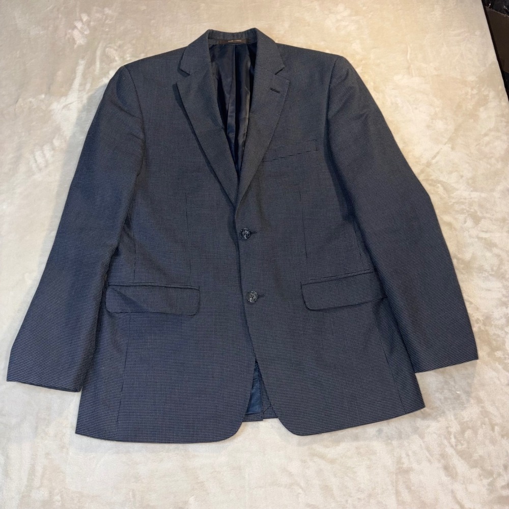 Tasso Elba Mens Blue Grey Micro Pattern Two Button Blazer Jacket 38R